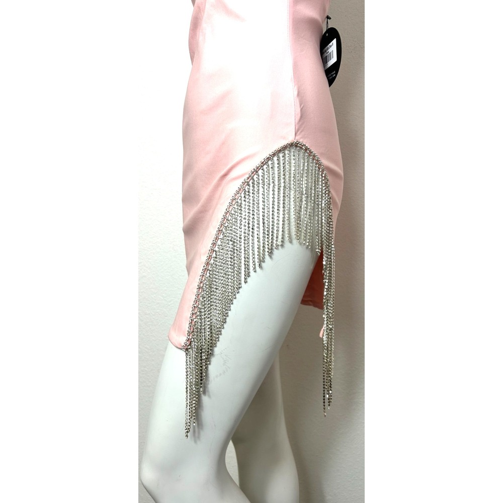 White Fox Mini Dress Size Medium Pink Rhinestone Trim Open Back Come Back NWT - Picture 4 of 10